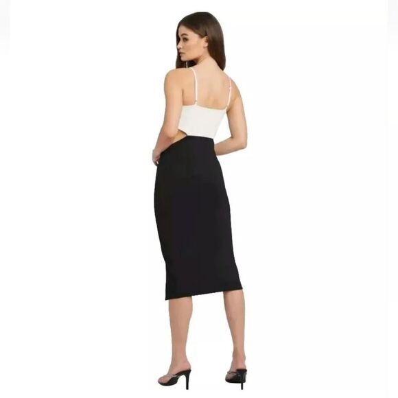 NWT Bebe Side Cut Out Midi Slit Dress - Black And White - Picture 3 of 9